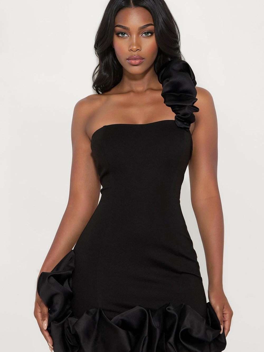 Strapless Black Ruffle Hem Mini Dress - Picture 9 of 9